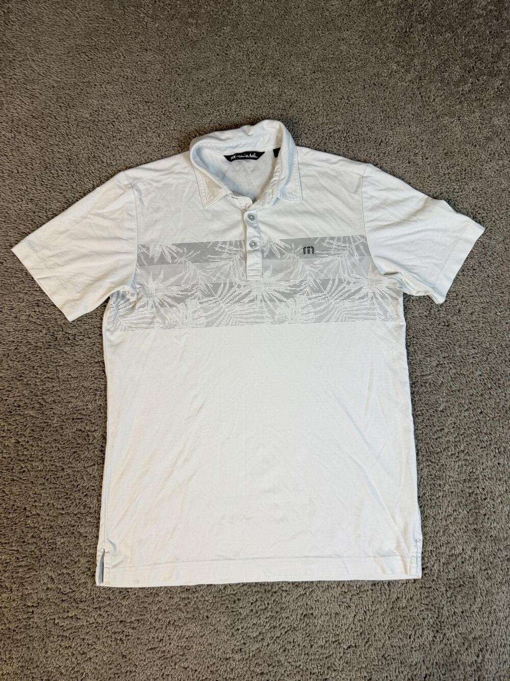 TravisMathew Polo Shirt Mens S White Graphic Print Cotton Polyester Golf